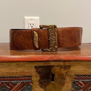 Furla leather belt with brass buckle